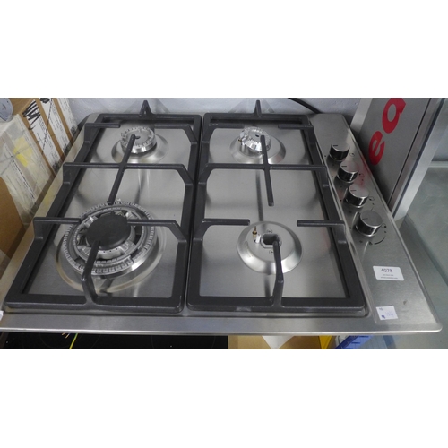 4061 - Stainless steel gas 4 burner Hob - (missing burners) And 2 electric hobs (both damaged) - (481-104, ... 