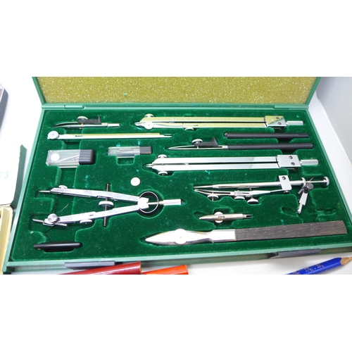 Two boxed drawing sets, pencil set and pencils