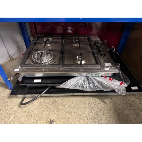 4061 - Stainless steel gas 4 burner Hob - (missing burners) And 2 electric hobs (both damaged) - (481-104, ... 