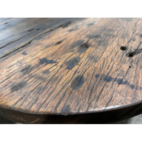 3116 - A 180cm oval railway sleeper wood dining table with X base (boxed and unchecked)