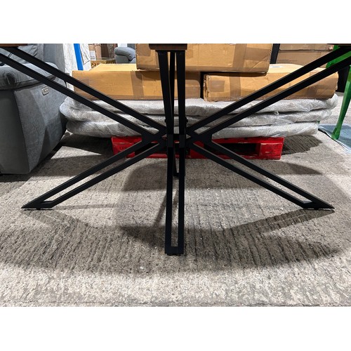 3116 - A 180cm oval railway sleeper wood dining table with X base (boxed and unchecked)