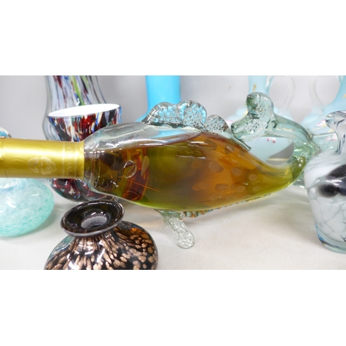 a-collection-of-studio-glass-including-a-fish-liqueur-decanter-two