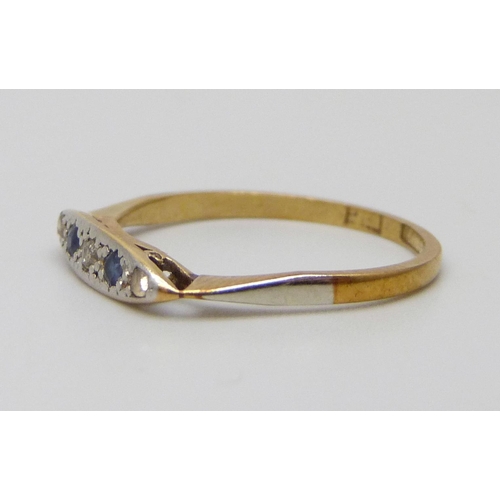 7006 - An 18ct gold and platinum ring set with diamonds and sapphires, 1.3g, L/M