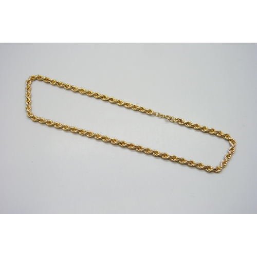7015 - A 9ct gold Italian rope chain necklace, 12g, 46.5cm