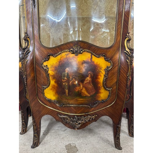 60 - A French Louis XV style mahogany and gilt metal mounted Vernis Martin serpentine vitrine