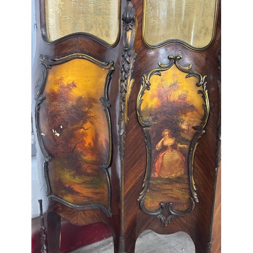 60 - A French Louis XV style mahogany and gilt metal mounted Vernis Martin serpentine vitrine