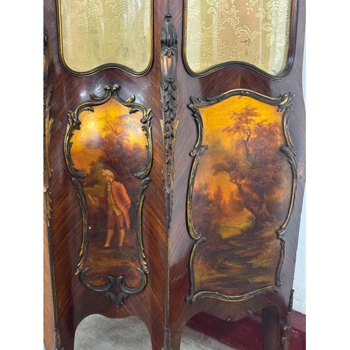 60 - A French Louis XV style mahogany and gilt metal mounted Vernis Martin serpentine vitrine