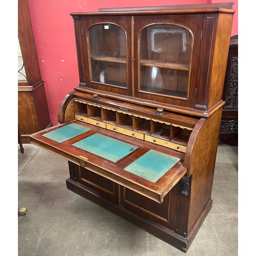 62 - A Victorian mahogany cylinder bureau bookcase