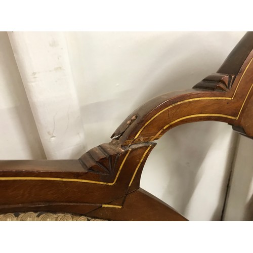 90 - An Edward VII inlaid mahogany seven piece salon suite, comprising; settee, pair of armchairs and fou... 