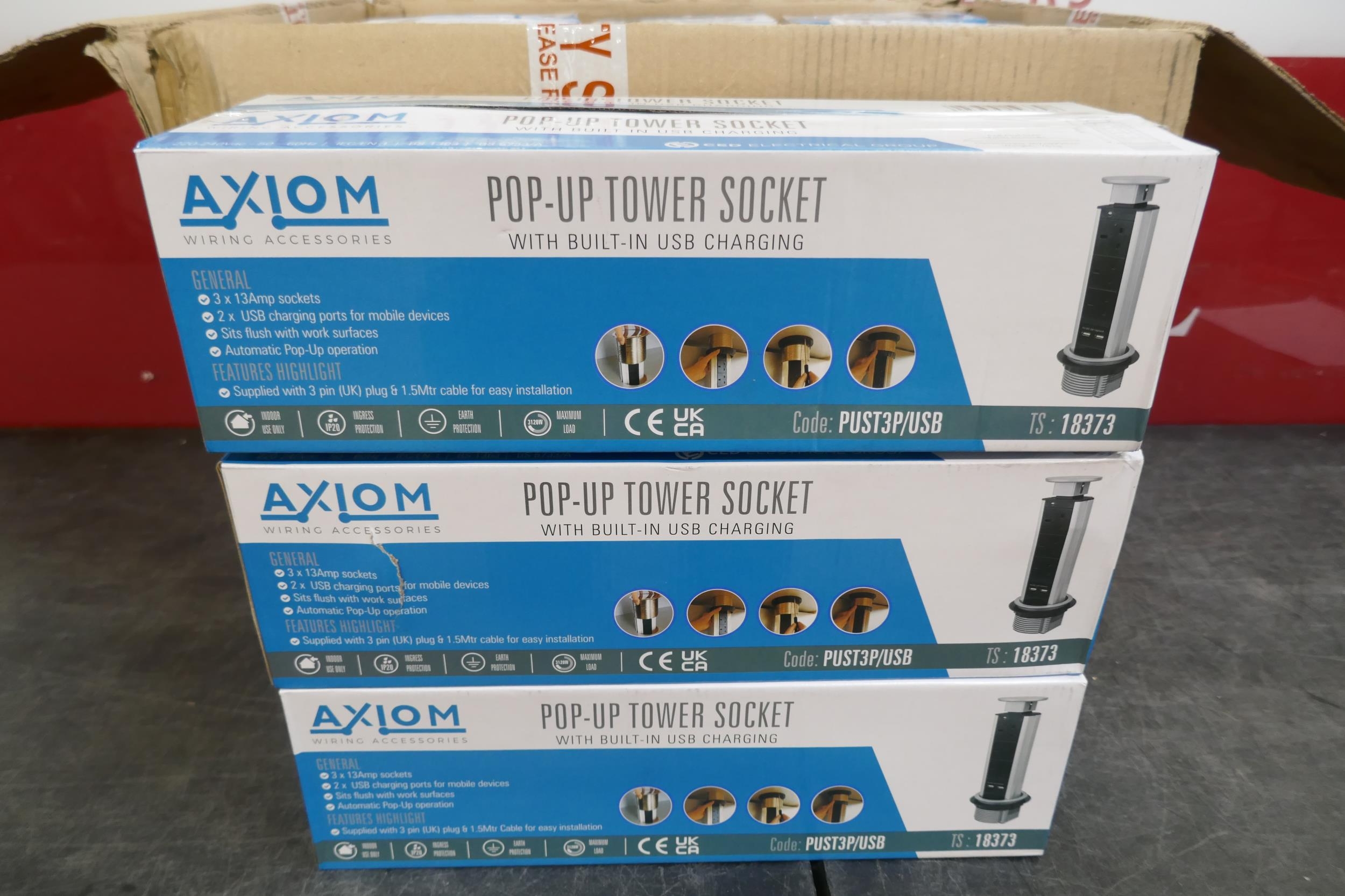 8 unused Axiom pop up tower sockets with built in USB charging - Boxed
