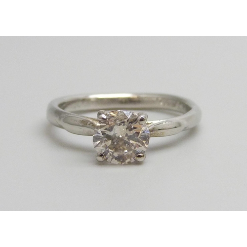 7383 - A platinum set diamond solitaire ring, diamond weight 1.00cts, with AnchorCert Certificate, G colour...