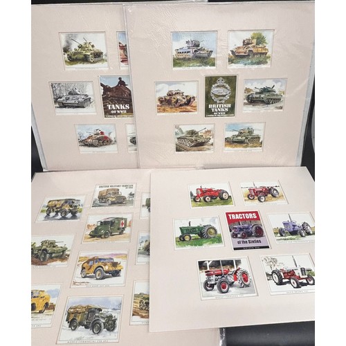 2081 - A collection of mounted collectors cards, classic cars, tractors, etc., also some ephemera including... 