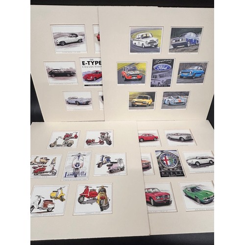 2081 - A collection of mounted collectors cards, classic cars, tractors, etc., also some ephemera including... 
