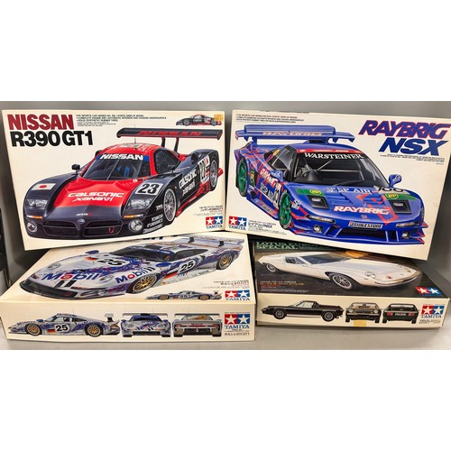 2100 - Nine Tamiya model cars with boxes, all built