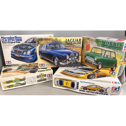 2100 - Nine Tamiya model cars with boxes, all built