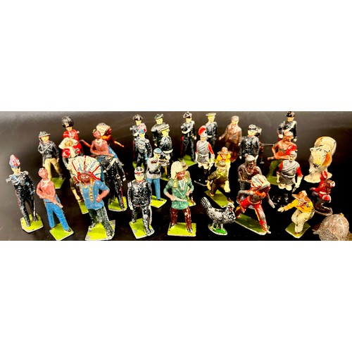 2112 - A collection of play worn vintage die-cast vehicles and other lead figures including soldiers