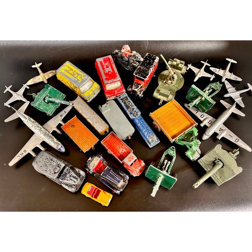 2112 - A collection of play worn vintage die-cast vehicles and other lead figures including soldiers