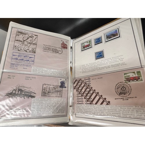 2113 - Stamps; India and area stamps in large binder housing a range of covers and stamps all with a themat... 