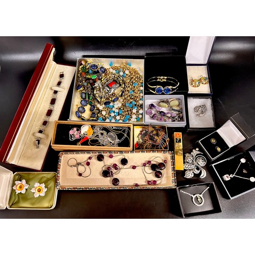 2119 - Costume jewellery including necklace, bracelets, pendants, earrings, etc., also two pocket watches