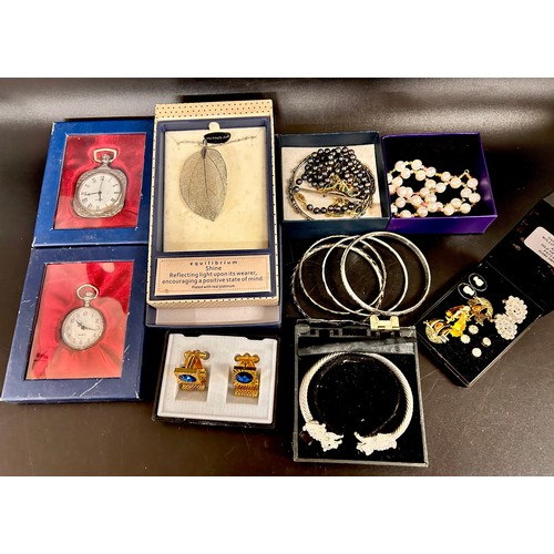 2119 - Costume jewellery including necklace, bracelets, pendants, earrings, etc., also two pocket watches