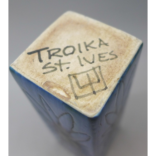 2022 - A small Troika pottery vase, 11.5cm, a/f, cracked