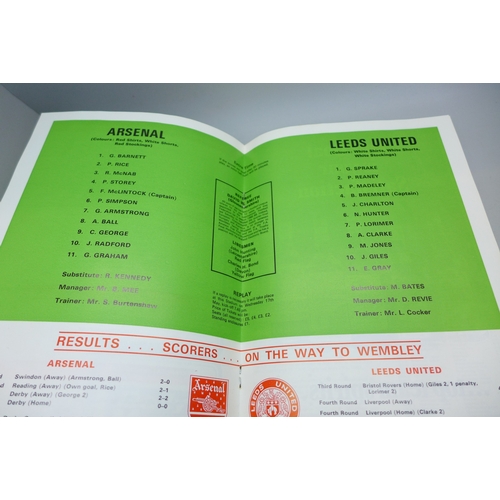2026 - A 1972 FA Cup Final programme, Arsenal v Leeds and a Leeds pennant