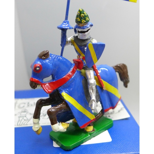 2050 - Two hand-painted lead horse mounted knight figures by Chivalry and eight similar knight figures