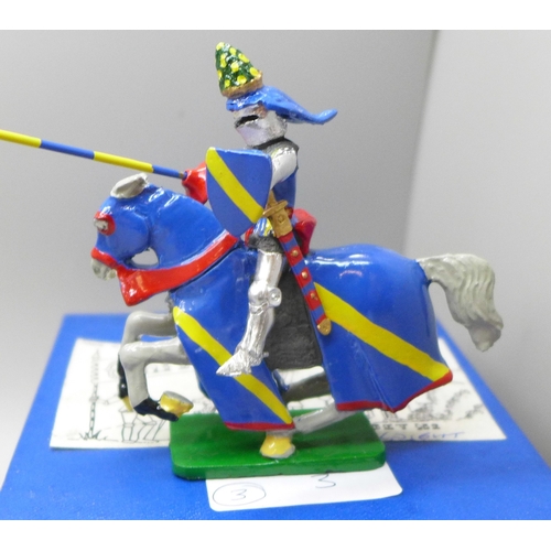 2050 - Two hand-painted lead horse mounted knight figures by Chivalry and eight similar knight figures