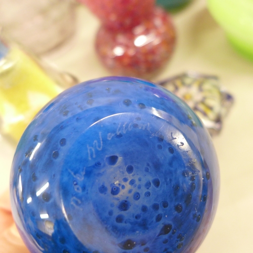 2059 - A collection of coloured glass to include Mdina, red Czech mid century vase, Dartington, Isle of Wig... 