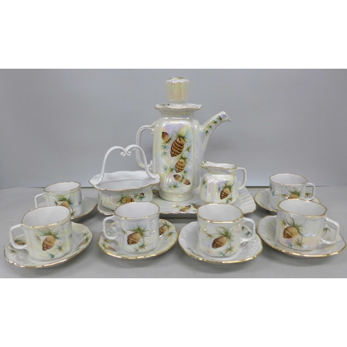 2070 - A Ukrainian, Kiev mid 20th century lustre porcelain tea/coffee service