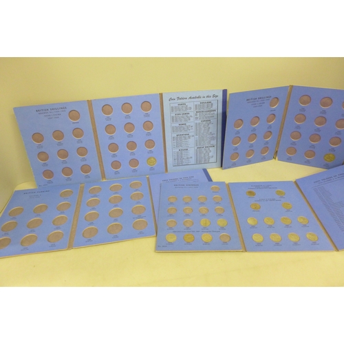 2072 - Coins; ten coin folders, some with coins, a large collection of loose coins including pennies, bank ... 