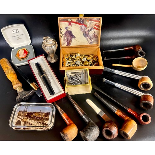 2121 - Assorted items including Ronson lighters, pipes, Sheaffer pen, buttons, etc.  *This lot is not avail... 