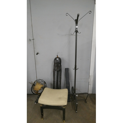 A quantity of assorted items including stool, coat rack, decorative ...