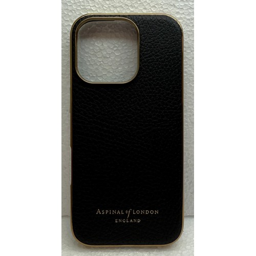 7107 - An Aspinal London black leather and gold tone iPhone 16 Pro case, BR3624, with bag