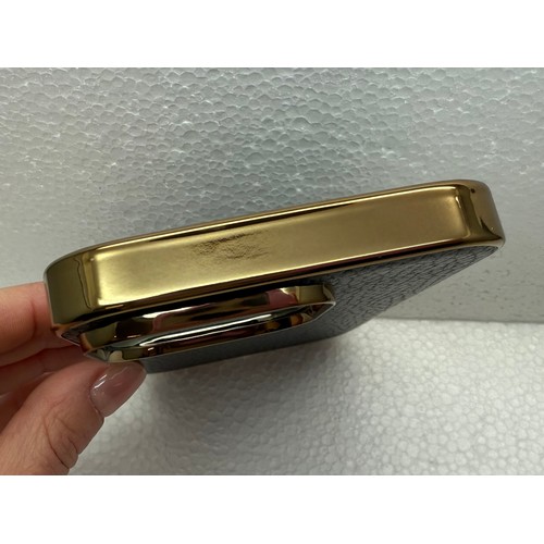 7107 - An Aspinal London black leather and gold tone iPhone 16 Pro case, BR3624, with bag