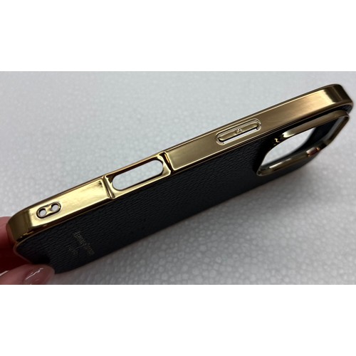 7107 - An Aspinal London black leather and gold tone iPhone 16 Pro case, BR3624, with bag