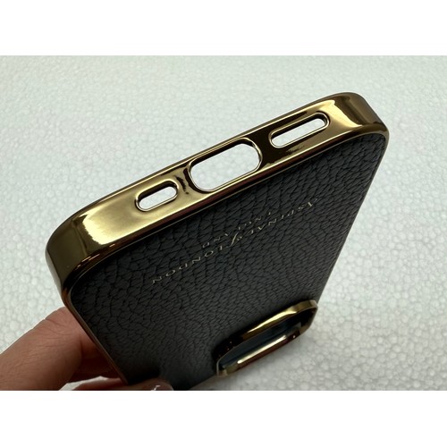 7107 - An Aspinal London black leather and gold tone iPhone 16 Pro case, BR3624, with bag