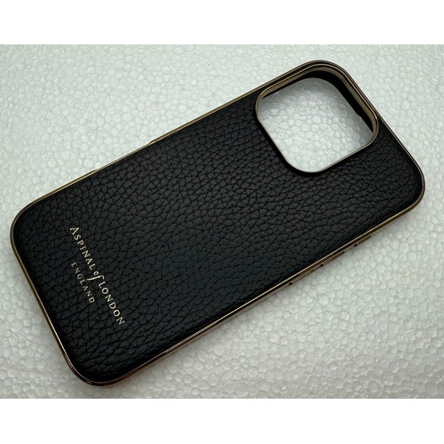 7107 - An Aspinal London black leather and gold tone iPhone 16 Pro case, BR3624, with bag