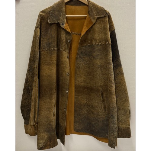 7118 - A Napoleon New York gentleman's patchwork style brown leather jacket, size 48