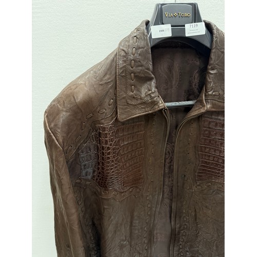 7119 - A Napoleon New York gentleman's brown leather jacket, size 3X *please note this is not available for... 