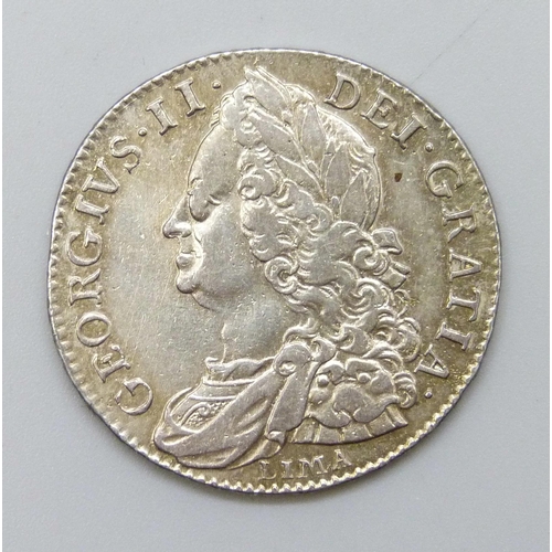 Coins - A George II 1746 silver half crown 'Lima', high grade