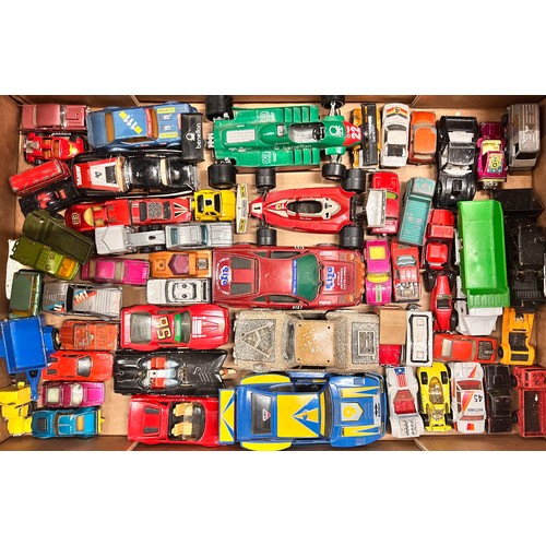 2095 - A box of over 50 vintage toy cars and vehicles from the 1970s onwards including Corgi, Dinky, Matchb... 
