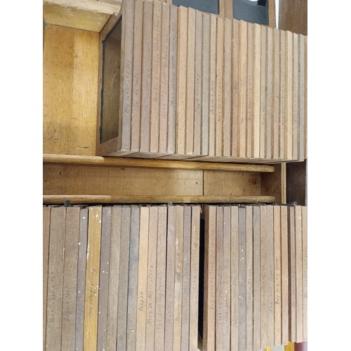 2199 - A large 19th Century wooden and brass magic lantern with three boxes of slides including humour, map... 