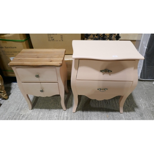 3270 - A pink 2 drawer chest and one other with contrast top (marked)
