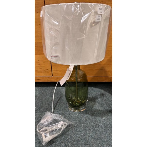 3062 - A green glass lamp table with white shade
