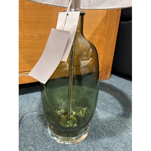 3062 - A green glass lamp table with white shade