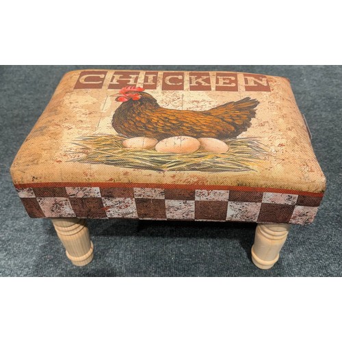 3064 - A small chicken print footstool