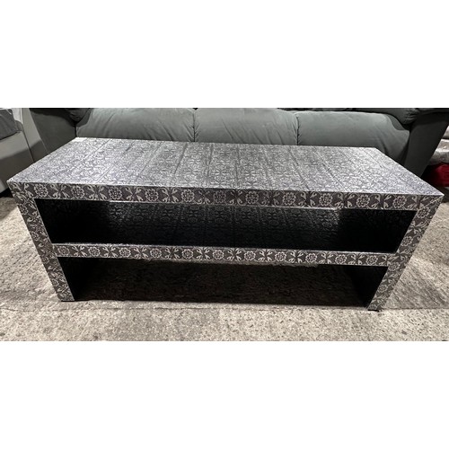 3068 - A grey and silver effect floral patterned media unit (damaged)