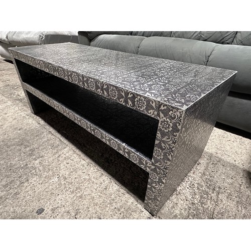 3068 - A grey and silver effect floral patterned media unit (damaged)