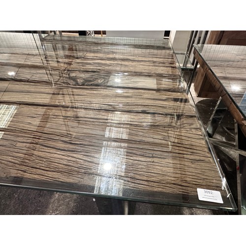 3071 - A 220cm glass topped railway sleeper dining table with chrome base  *This lot is subject to VAT